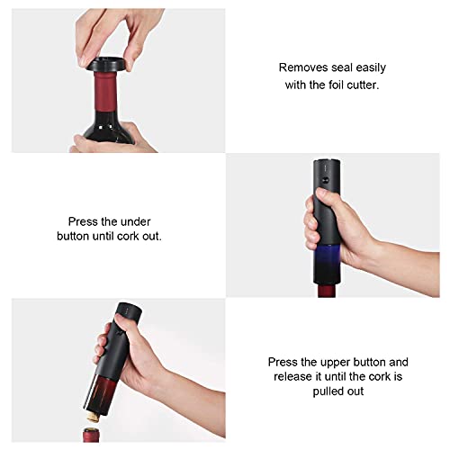 Electric Wine Opener Automatic Electric Wine Bottle Corkscrew Opener Rechargeable with Foil Cutter and USB Cable (Black)