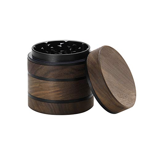 DCOU Premium Large Wooden Spice Grinder Pollen Collector with Magnetic Lid and Pollen Catcher 4 Piece 2.5 inches (Black)