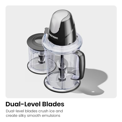 CHEFMAN 2-in-1 Food Processor and Portable Blender with 400W Motor, 2-Tiered Blade System, Ice Crusher - Ideal for Smoothies, Purees, Chopped Veg