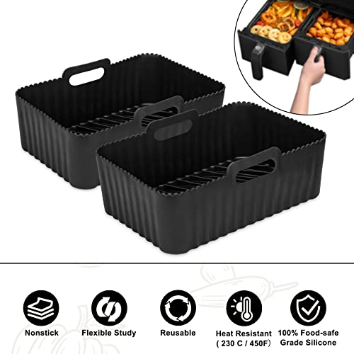 Air Fryer Silicone Liners for Ninja AF300UK AF400UK, 6 PCS Reusable Air Fryer Accessories Set Airfryer Rack for Ninja Air Fryer Dual, 304 Stainle