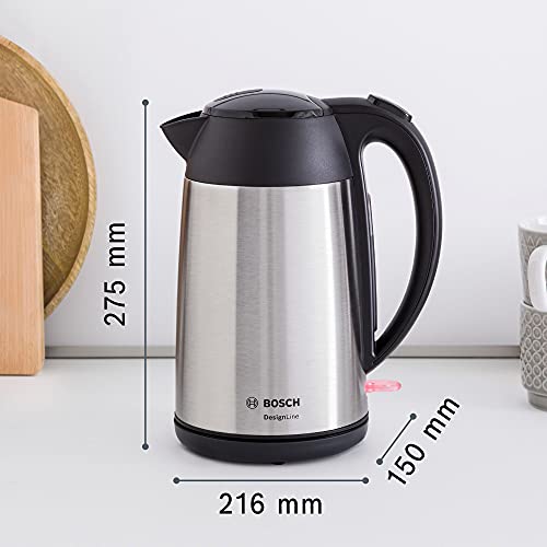 Bosch DesignLine TWK3P420GB Stainless Steel Cordless Kettle, 1.7 Litres, 3000W - Silver and Black