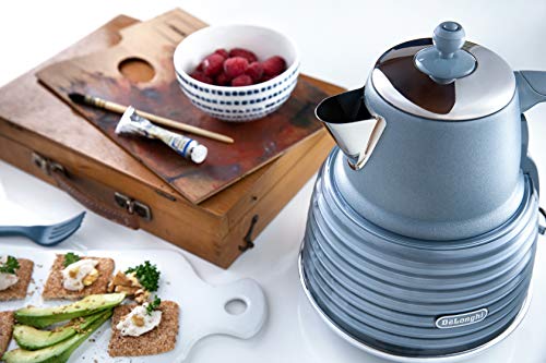 De'Longhi Scolpito Kettle,1.5 liters, 360° swivel base, Stainless steel, KBZS3001.AZ, Mineral Blue
