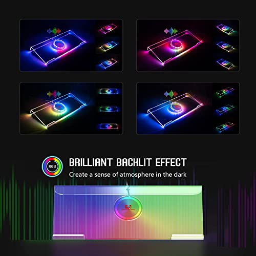 Premium Acrylic Computer Keyboard Stand,366 Kinds RGB LED Backlit Keyboard Tray,Gaming Keyboard USB Interface Titled Keyboard Stand,Clear Acrylic