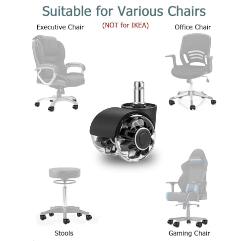 Office Chair Wheels Set of 5 11x22mm, Rubber Chair Castors for Gaming Chairs, Office Chair Wheels Replacement Castors for Hard Floors, Parquet, C