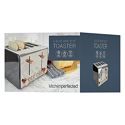 Kitchen Perfected 4 Slice Wide Slot Toaster, 6 Browning Settings, Defrost/Reheat/Cancel, High Lift, Centralisation Even Toasting - Black Stainles