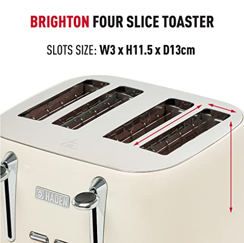 Haden Brighton Cream Toaster 4 Slice - Electric Stainless Steel Toaster - Reheat and Defrost Functions - 6 Variable Browning Controls - Self Cent