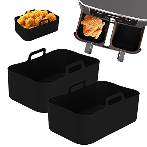 Air Fryer Silicone Pot Compatible for Ninja Foodi Dual DZ201, Reusable Air Fryer Double Basket, Replacement Of Parchment Paper Liners, Easy Clean