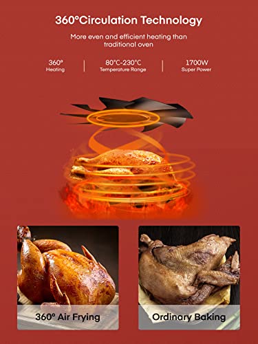 FOHERE Air Fryer Oven 23L Mini Oven, Multi-function Countertop Convection Oven with Rotisserie, Oil Free Cooking, Independent Temp Control for En