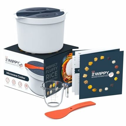 Zwippy Microwave Rice Cooker Steamer & Pasta Cooker with Strainer, 8 Cup/2L, Non-stick, Dishwasher Safe, BPA Free - Easy-To-Use Microwave Rice Ma