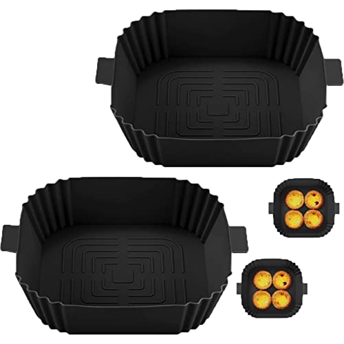 Silicone Air Fryer Liners, 2Pack Square Air Fryer Silicone Basket Tray Airfryer Accessories Reusable Air Fryer Accessories Air Fryer Liners for T