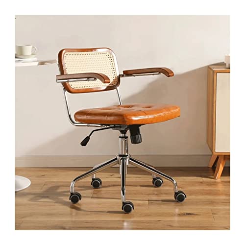 LEIGE Rattan Computer Chair Retro Rotating Chair Comfortable Study Desk Seat Breathable Armrest Office Furniture