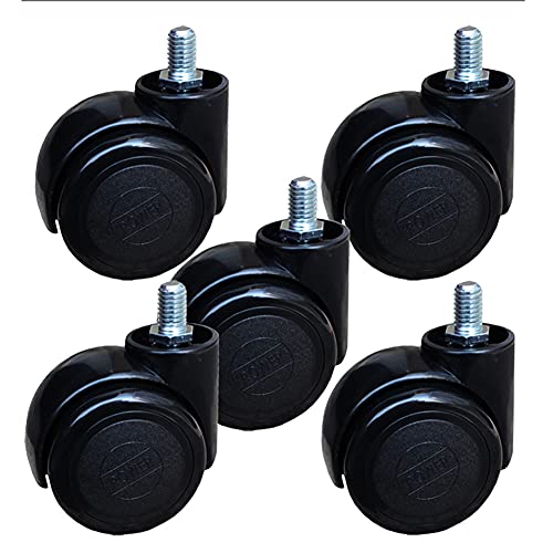 SKOAJAS Plate Casters 5 Furniture Castor Wheels Thread M10 for Office Chair 2 inches Heavy Duty 200kg Silent PU with Brake Swivel casters for Tab
