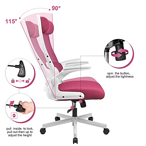 MELOKEA Ergonomic Office Chair with Neck Support, Desk Chair High Back Mesh Office Chair with S-shaped Lumbar Support Flip-up Armrests Adjustable
