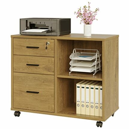 3 Drawer Office File Cabinets, Mobile Lateral Printer Stand with Open Storage Shelf, Rolling Filing Cabinet with Wheels Home Office Organization