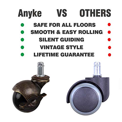 SKOAJAS Plate Casters 4 x Office Chair Castor wheels 2 inch 50mm Stem M11 Nylon Ball Swivel Casters 60kg per wheel Wear resistant Universal for F