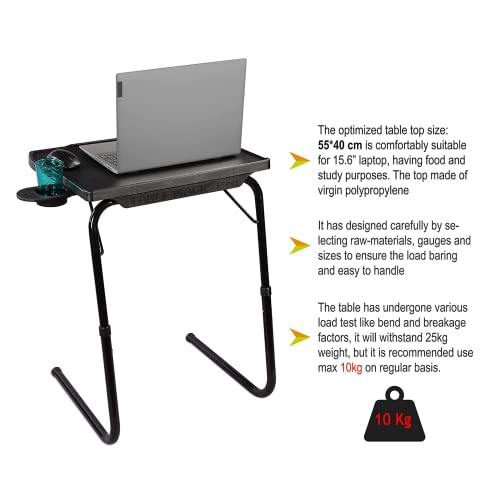 OAK N' OAK TABLE BUDDY smart® BLACK | Adjustable Multi Position Portable Folding Table Mate with Cup Holder for Bed Trey, Work, Watch TV, Dining,