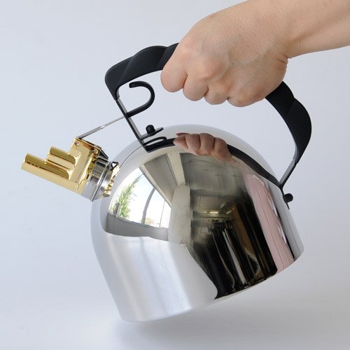 Alessi 9091 FM Officina HOB Kettle with Steel Bottom, Silver, 7.5" x 6.5" x 6.5"