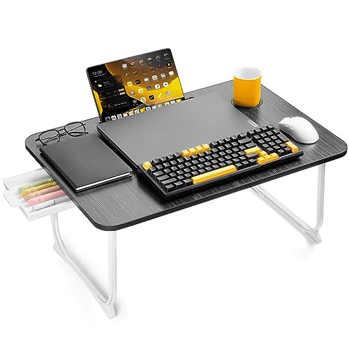 Laptop Desk for Bed or Couch, Woking in Bed Desk, Home Office Desks, Breakfast Tray Desk, Desk with Cup Holder, Watch Movies in Bed, Fordable Leg