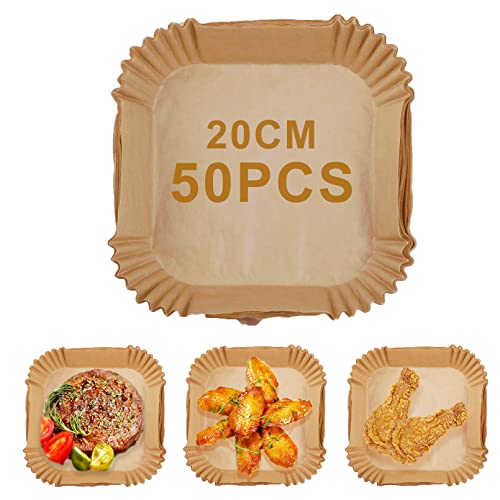 Air Fryer Liners 50PCS Air Fryer Paper Liners 20CM Baking Liners Disposable Paper Liners Non Stick Air Fryer Parchment Paper Oil and Water Proof