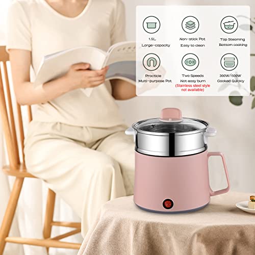 Electric Hot Pot, 1.7L Multi-Functional Electric Skillet for Stir Fry/Stew/Steam, Portable Mini Electric Cooker for Soup Porridge Dumplings Eggs