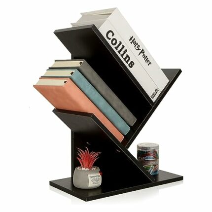 Tree Bookshelf, 3-Tier Desktop Book Storage Organizer Shelves Floor Standing Bookcase, Wood Display Bookcase Storage Rack for Tabletop Office Hom