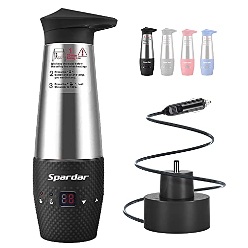 Spardar 12v Kettle, Temperature Control Kettle, 348 ml Travel Kettles Electric Small for Car Camping, Portable Car Kettle for Hot Water, Double I