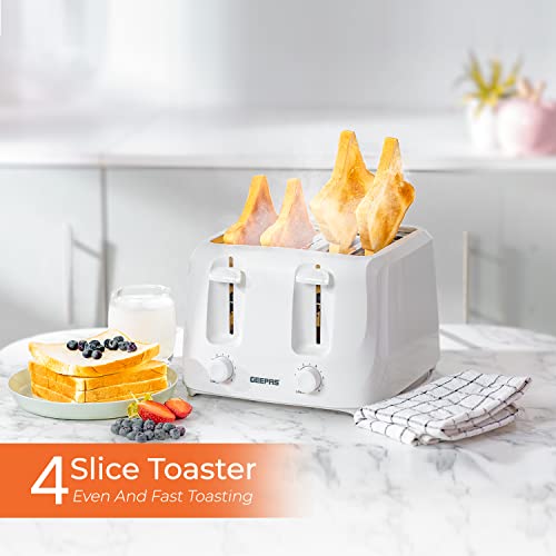 Geepas 4 Slice Bread Toaster with 6 Level Browning Control | Removable Crumb Tray, Cancel Function, Cord Storage & Cool Touch Plastic Housing | 1