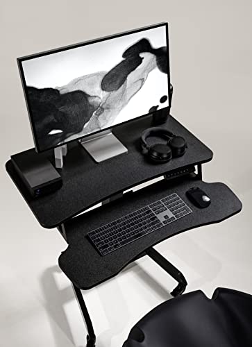 OCOMMO Automatic Height Adjustable 31.5 Inch Mobile Workstation with Keyboard Tray, Sit to Stand Up Tabletop Computer and Monitor Desk for Home O