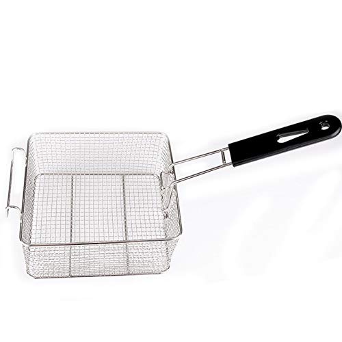 DELITLS Stainless Steel Deep Fat Fryer Basket with Square Plastic Handle, Food Strainer Wire Chip Strainer, Fish Frying Basket Cook Fryer Pan Fry