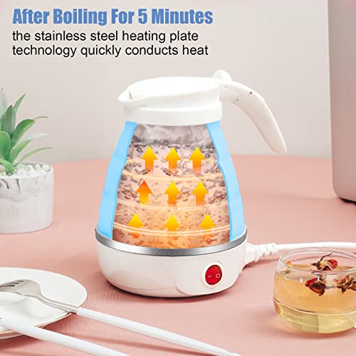 Foldable Electric Kettle, 600ml Portable Electric Food Grade Silicone Water Boiler Mini Electric Quick Boiling Kettle Ideal for Travel Hiking Cam