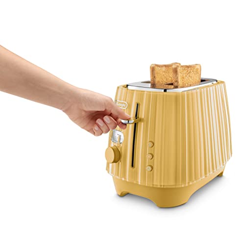 De'Longhi Ballerina Toaster CTD2003.Y, 2 Slot Toaster, Reheat, 5 Browning Settings, Defrost and Cancel Functions, Pull Crumb Tray, 900W, Yellow