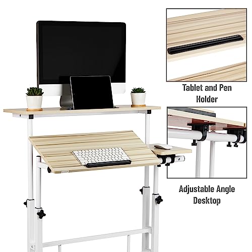 Mind Reader Rolling Reversible Home Office Laptop Workstation with Side Storage, Locking Wheels, Metal, X-Large, White, XL
