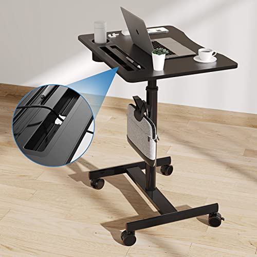 JYLH JOYSEEKER Mobile Standing Desk, 28 inch Pneumatic Sit to Stand Desk Height Adjustable Laptop Rolling Cart with Lockable Wheels for Home Offi