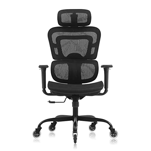 KERDOM Office Chair, Ergonomic Desk Chair with 3D Adjustable Headrest and Armrests Lumbar Support and Comfortable Reclining High Back Mesh Comput