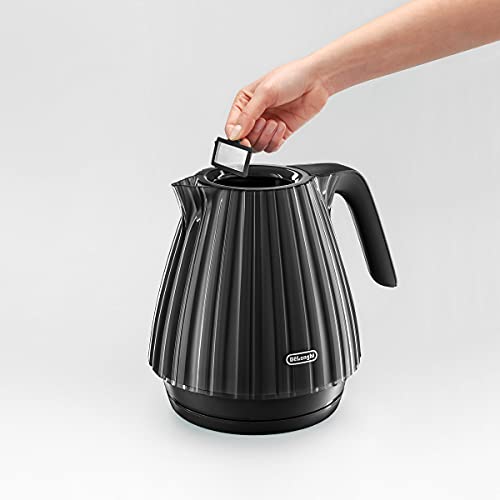 De'Longhi Ballerina Electric Kettle, 360° Swivel Base, Water Level Indicator, Cord Storage, KBD3001.BK, 3000 W, UK PLUG, Black