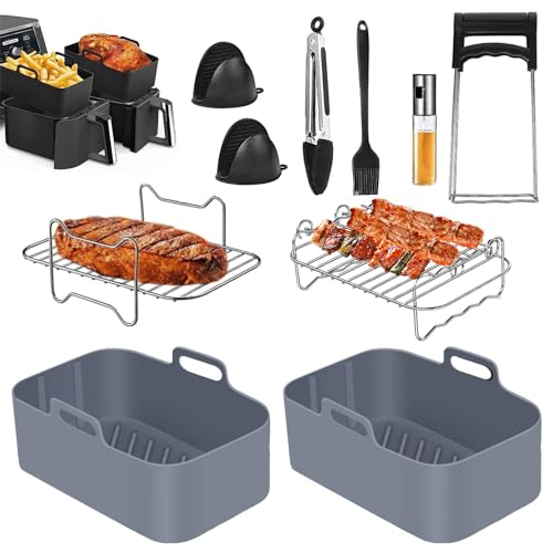Air Fryer Accessories, 14 PCS Ninja Air Fryer Accessories Set for Ninjas AF300UK AF400UK - Ninja Air Fryer Silicone Liner, Air Fryer Rack, Oil Br