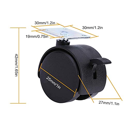 SKOAJAS Plate Casters 4 pcs Nylon Furniture Wheels Office Chair Caster,Swivel Double Wheel,Load 50kg,Replacement for Cots,Computer Desks,Sofa,Top