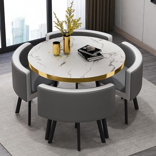 Simple Kitchen Dining Table Set 1 Table 4 Chairs Meetings Negotiation Table 90cm,Reception Round Table Set, Office Conference Table Bar Balcony B