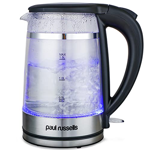 paul russells Electric Plastic Kettle, 2200W 1.7L, Hot water dispenser, Black Boil-Dry Protection, Auto Shut off Stirx Control