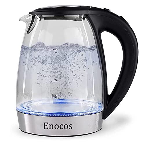 Enocos Fast Boil Electric Kettle, 2.0 L, 2300 Watts, Glass Kettle Easy to Clean, Auto Shut-Off and Boil-Dry Protection, BPA Free