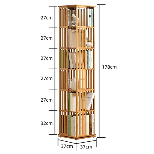 NaoSIn-NiBamboo Rotating Bookcase, 6 Tier Disassembly Bookshelf Organizer, Spinning Design, Removable Adjustable Divider, Holds Up To 200 DVD's o