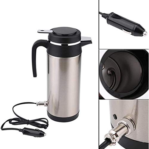 Stainless Steel Electric Car Kettle, Travel Thermos Hot Water Bottle with Sealed Rubber Band 1200ML 12V Car Heating Mug for Hot Water Coffee Tea