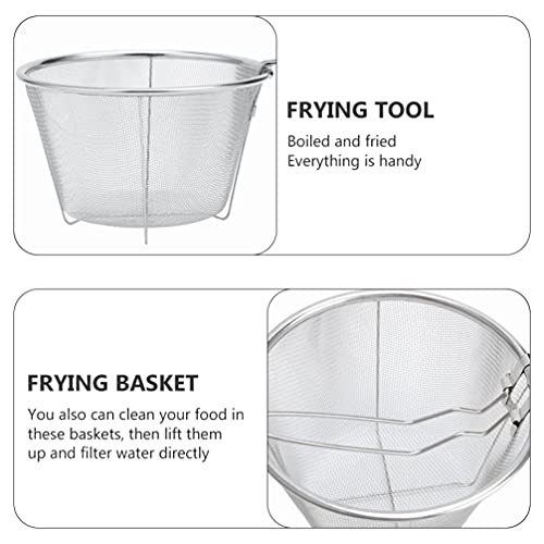 DOITOOL Fry Basket, 1PC Deep Fry Basket with Folding Handle, Medium Stainless Steel Round Wire Mesh French Chip Frying Serving Food Presentation