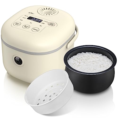 Bear Rice Cooker 2L with Steamer, 6 Rice Cooking Functions with Brown Rice, Steam, Porridge,Soup, Preset and Keep Warm, Multifunctional 350W Elec