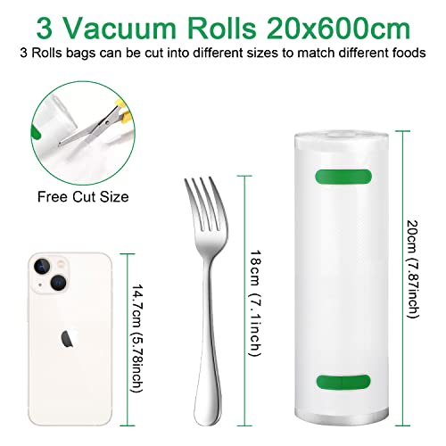 Gokilife Vacuum Sealer Bags, 3 Packs Vacuum Sealer Rolls 20x600cm Food Vacuum Bags Thick Embossed BPA Free Reusable Vacuum Food Sealer Bags for F