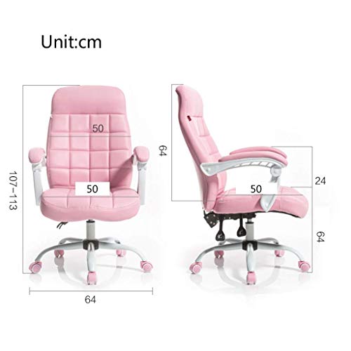 Mu Home Office Chair Boss Reclining Office Chair Girls Cute Bedroom Computer Chair Lying Sleeping Seat Loading 300Kg,Pink,64 * 64 * 107Cm