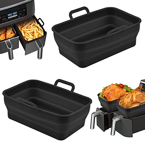 FOHYLOY Foldable Air Fryer Silicone Pot, 2Pcs Reusable Air Fryer Silicone Pot for Ninja Dual Air Fryer, Air Fryer Silicone Liner, Accessories for