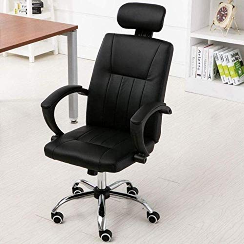HJW Office Chair Computer Chair Home Office Rotary Lift Chair, with Headrest and Steel Feet Bow-Shaped Chair Swivel Chair Armchair,Black