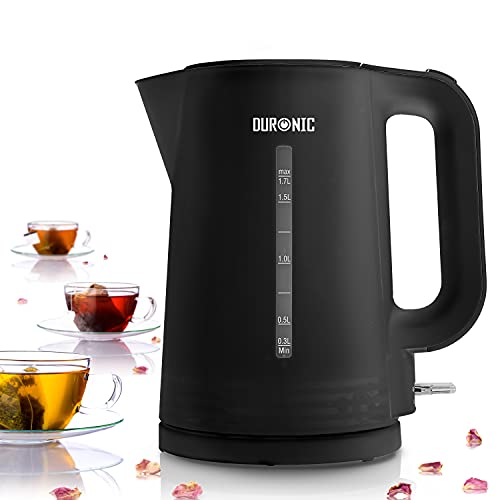 Duronic Electric Kettle EK17 /BK | BLACK 1.7L Fast Boil Kettle | 3000W Power | Contemporary Design | Cordless | 360° Base | Auto Shut-Off/Boil-Dr