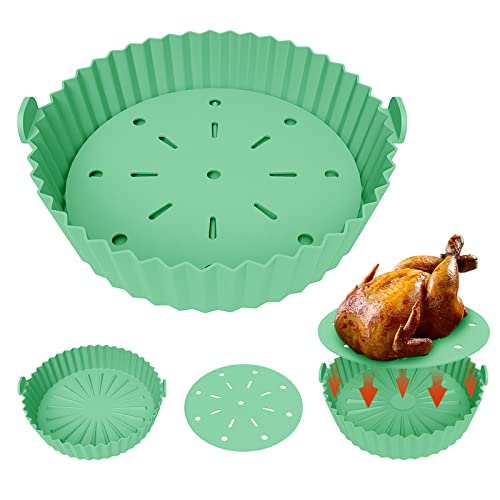 Echify Silicone Air Fryer Liner - 24cm | 9.5 Inch Reusable Air Fryer Liners with Oil Filter Mat 2Pcs Large Airfryer Liners Set Air Fryer Silicone